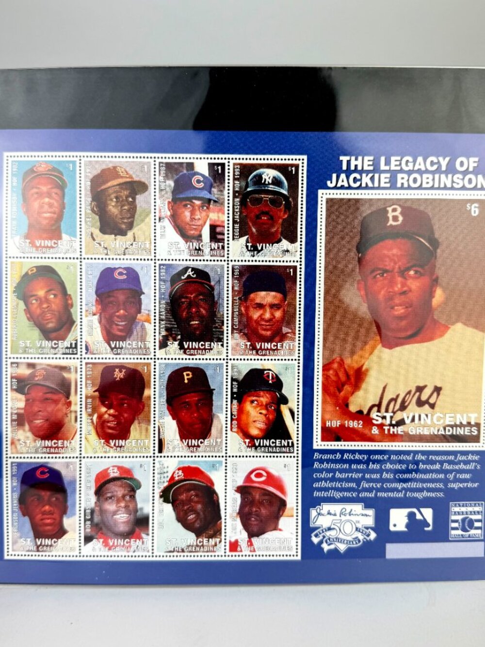 Jackie Robinson 50th Anniversary Stamp Folder Set with COA, 1997 St. Vincent Fir